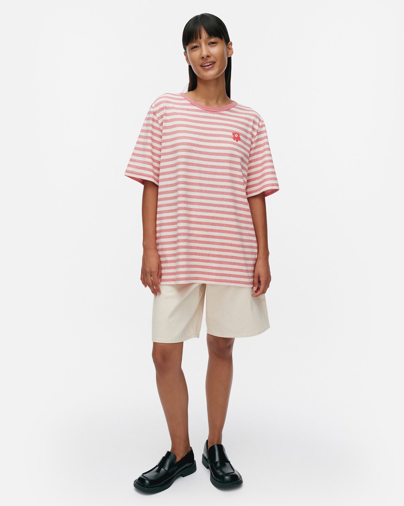 【2023AW】マリメッコ/ Tasaraita Men´s Shortsleeve Tシャツ Marimekko Tasaraita Mens Shortsleeve T Shirt (Black, Light