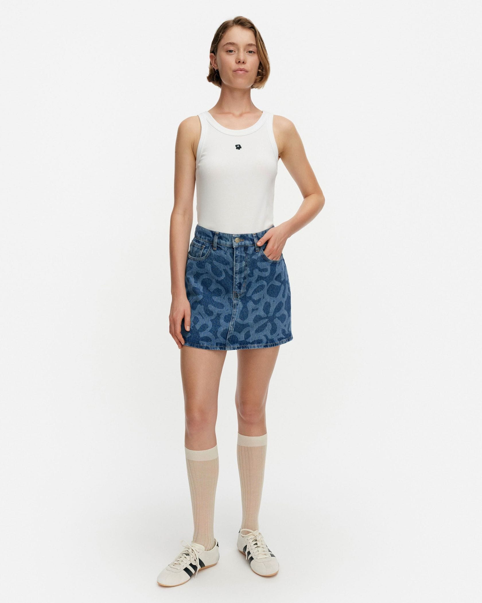 marimekko マリメッコ　Attika スカート オンラインストア限定】Maridenim Ruudut Kukka スカート | Annika